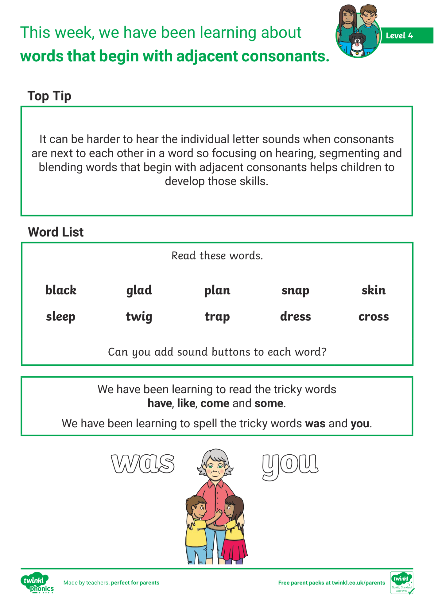 Image of Phonics Level 4 - Week 2 - CCVC Words (Words That Begin With Adjacent Consonants).