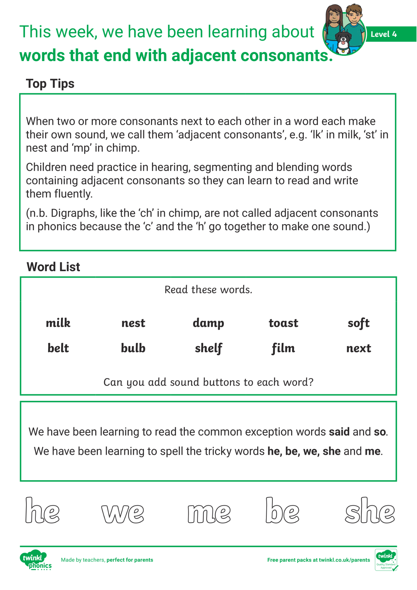 Image of Phonics Level 4 - Week 1 - CVCC Words (Words That End With Adjacent Consonants).